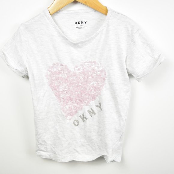Gray t shirt with sequin heart DKNY - Picture 1 of 4